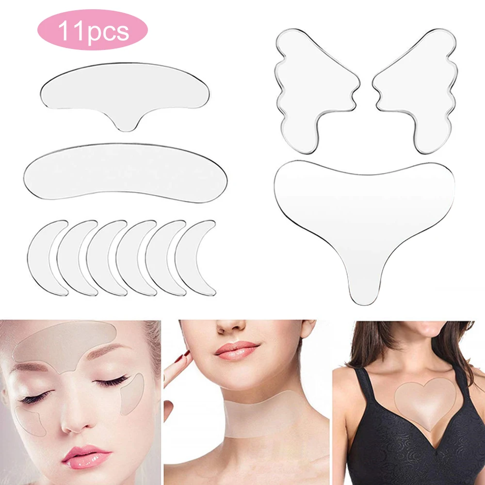 

11Pcs Reusable Silicone Wrinkle Removal Sticker Face Forehead Neck Eye Sticker Pad Anti-Wrinkle Aging Skin Lifting Care Patch