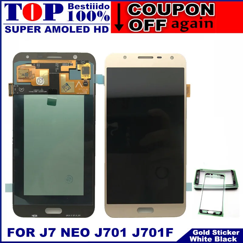 Протестированный супер AMOLED дисплей для samsung Galaxy J7 neo J701 J701F J701M lcd кодирующий преобразователь сенсорного экрана в сборе Замена ЖК-дисплея