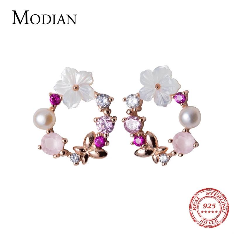 Modian оригинальный бренд круглый розовый цветок из циркона серьги гвоздики модный