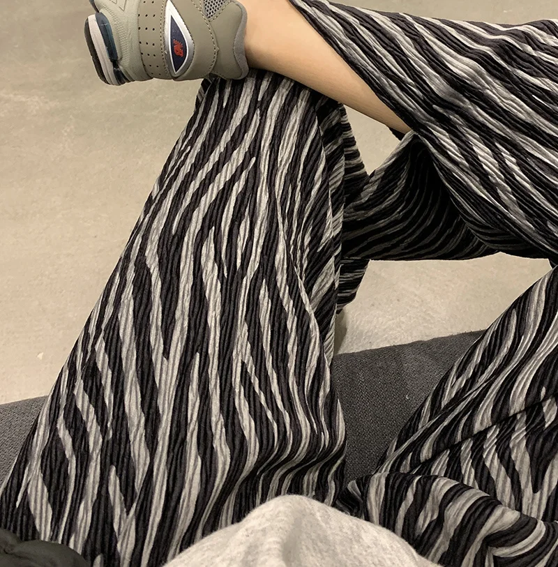 Брюки с узором зебры корейский вариант прямые широкие брюки открытой вилкой