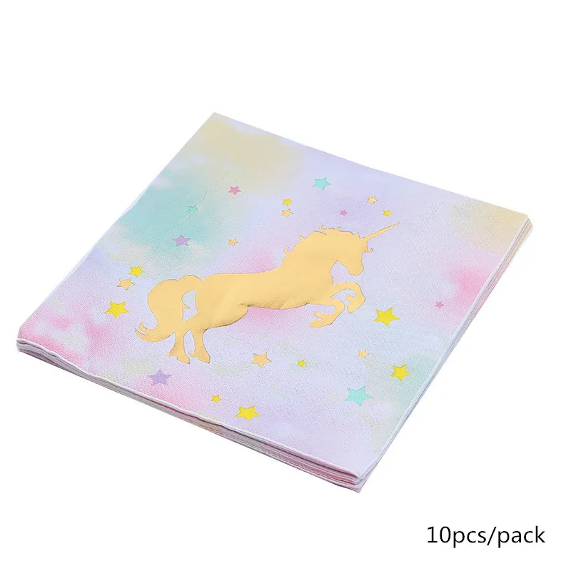 napkin Золотой Единорог серии нож, вилка, бумажная чашка, бумажная тарелка и другие вечерние принадлежности для детей день рождения одноразовые принадлежности - Цвет: napkin