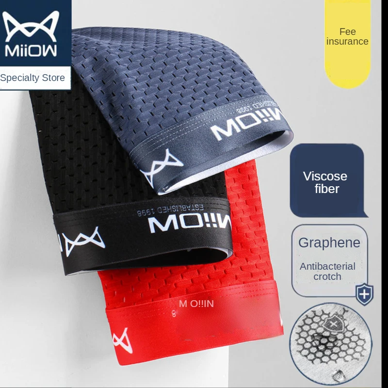 

3 PCS Genuine Miow Graphene Antibacterial Men's Underwear Men's Ice Mesh Boxer Summer Breathable Men's Boxer