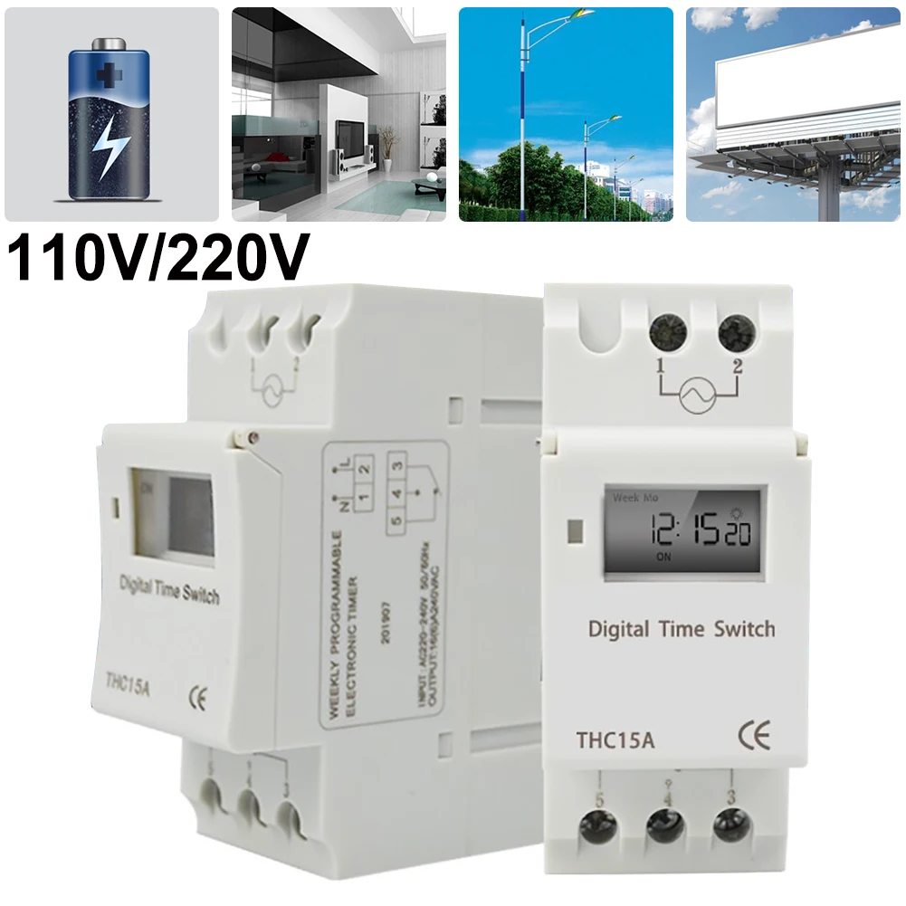 THC15A Digital Time Switch LCD DIN Programmable Weekly Daily Timer AC 110V/220V Relay Rechargeable Timing Controller | Обустройство