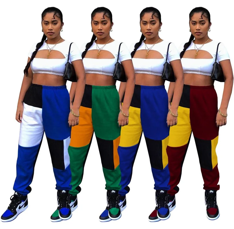 

Fashion Women Colorful Patchwork Casual Pants 2021 Hot Sale High Waist Loose Casual Sweatpants Spring Long Trousers