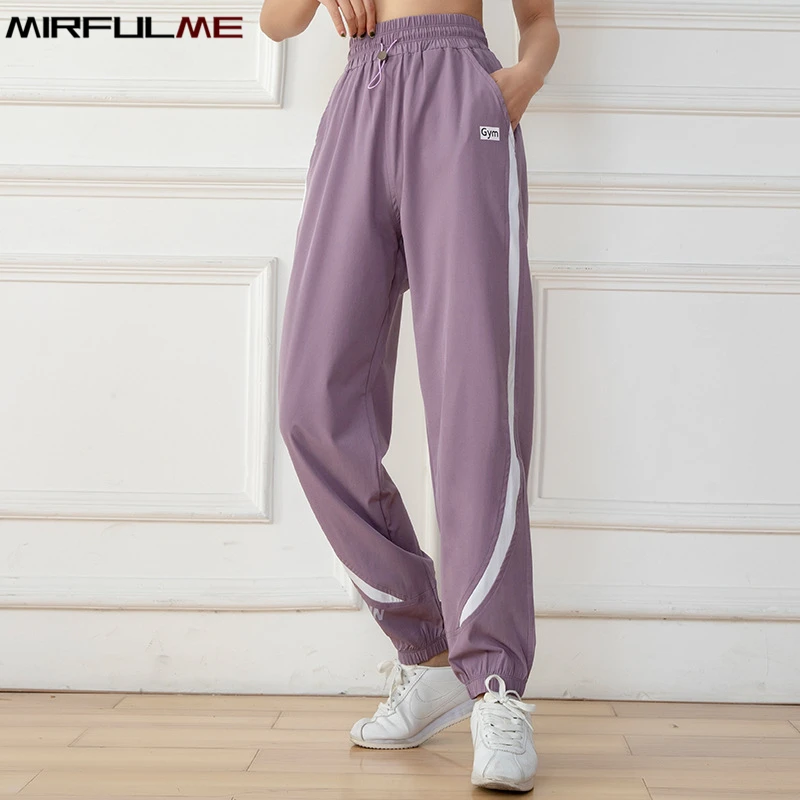 Купи Women Jogger Pants Drawstring High Waist Sport Leggings Thin Loose Harem Pant Running Trousers Girls Elastic Gym Fitness Bloomer за 748 рублей в магазине AliExpress