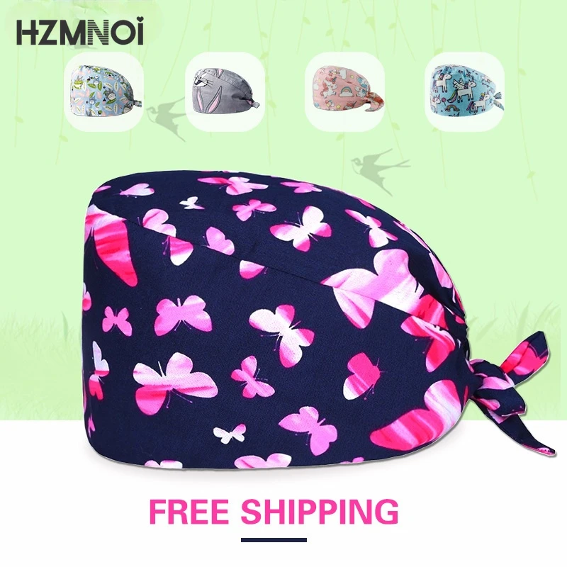 

Cartoon Animal Print Frosted Hat Multicolor Fashion Nurse Hat Cotton High Quality Gourd Hat Beauty Salon Laboratory Work Hat