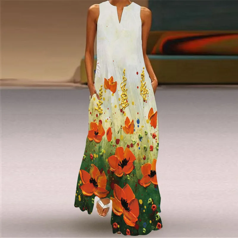 

2021 Women's new summer long dress plus size casual sexy sleeveless Loose dress V-neck dress party dress Beach dress dresses
