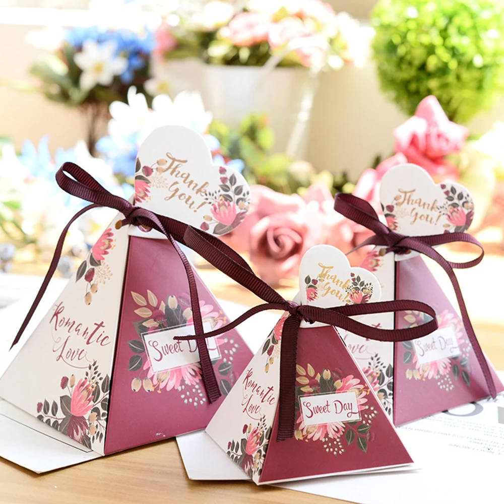 

100Pcs Triangular Pyramid Candy Boxes Paper Packaging for Party Baby Shower Favors Box Wedding Gifts for Guests Party Supplies
