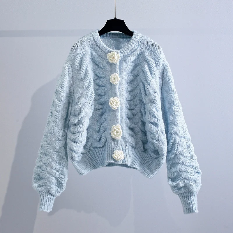 

Cropped Sweater Korean Cardigan Crop Top 2021 Fashion Sweaters Sueter Coat Crochet Flower Cardigans Women Knit Pull Femme FF3349
