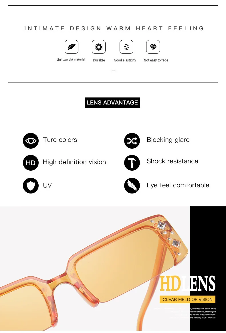 

VWKTUUN Half Frame Eyewear Sunglasses Women Men Vintage Crystal Sunglasses Rectangle Glasses Small Frame Driving Driver Shades