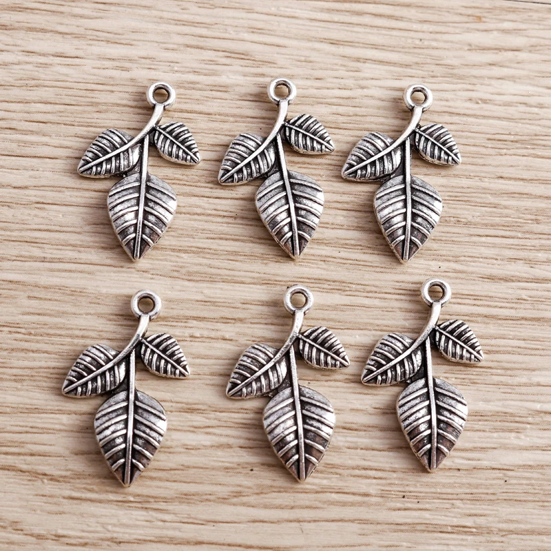 

20pcs 14*23mm Tibetan Silver Color Charms for Necklaces Earrings Tree Leaf Pendants Charms Making Jewelry DIY Accessories