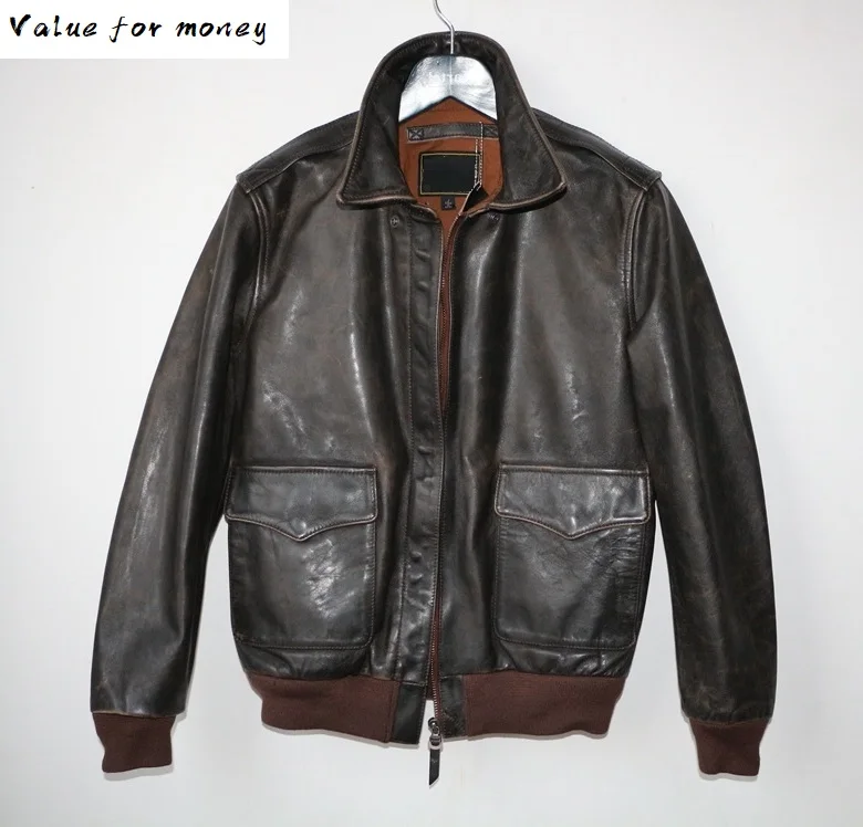 

Free genuine shipping,man leather Jackets,classic A2 vintage cowhide jacket,Military Style,Tanned tea core cowhide,casual style