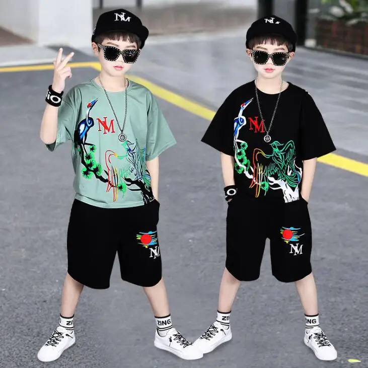 Boys Casual Clothes Kid Boy Clothing Set Summer Children Short sleeve Letters T-shirt + Pants 3 4 5 6 7 8 9 10 11 12 13 15 Years | Детская