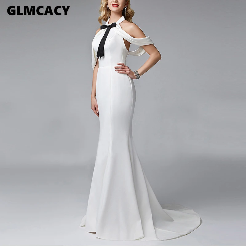 Женское белое платье макси с открытыми плечами элегантное официальное длинное