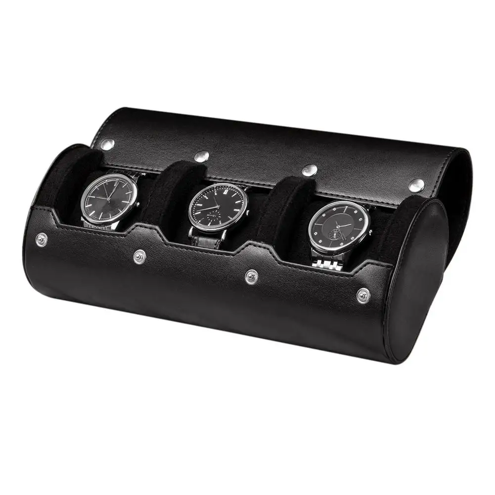 

3-Slot Leather Watch Box Mens Watch Storage Roll Watches Case Display Holder Portable Storage Jewelry Organizer Black / Brown Se