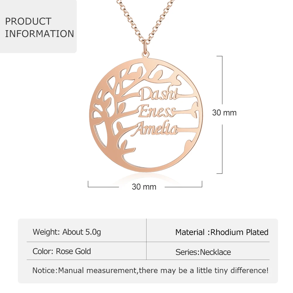 Ожерелья с именем на заказ подвеска в виде дерева простом стиле гравировкой