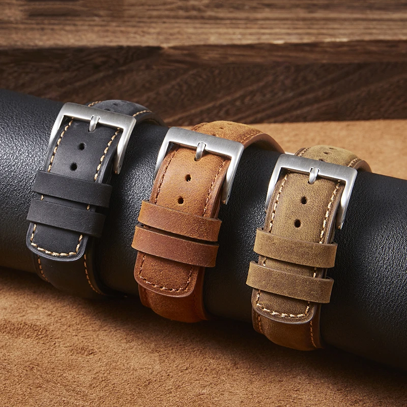 Leather Watch Band 22mm 20mm Watch Strap Vintage Genuine Leather Watch Band Quick Release Retro Watches Straps Men Women