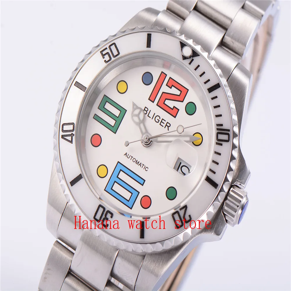 

Solid BLIGER 40MM White Dial Sapphire Crystal Ceramic Bezel Date Magnifier Luminous MIYOTA Automatic Movement Men's Watch