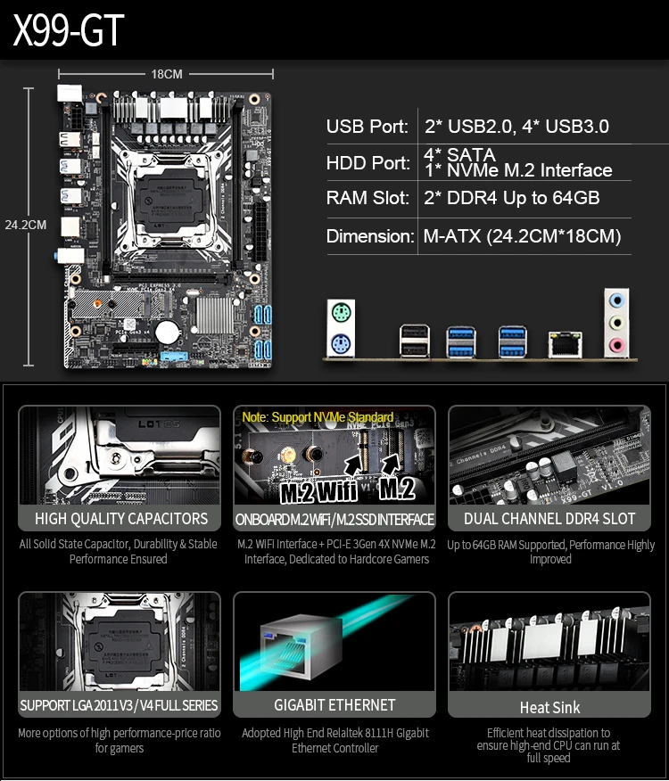 Материнская плата X99GT 2-канальный комплект с Xeon E5 2620 V3 и 2 шт. DDR4 8 Гб 2133 МГц память ECC