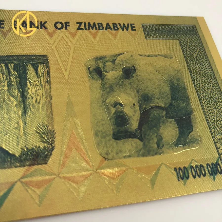 10 шт. Ограниченная серия носорог Zimbabwe Вие сто триллионов квинтильонов долларов 24 к Золотая банкнота для азартных игр жетон деньги