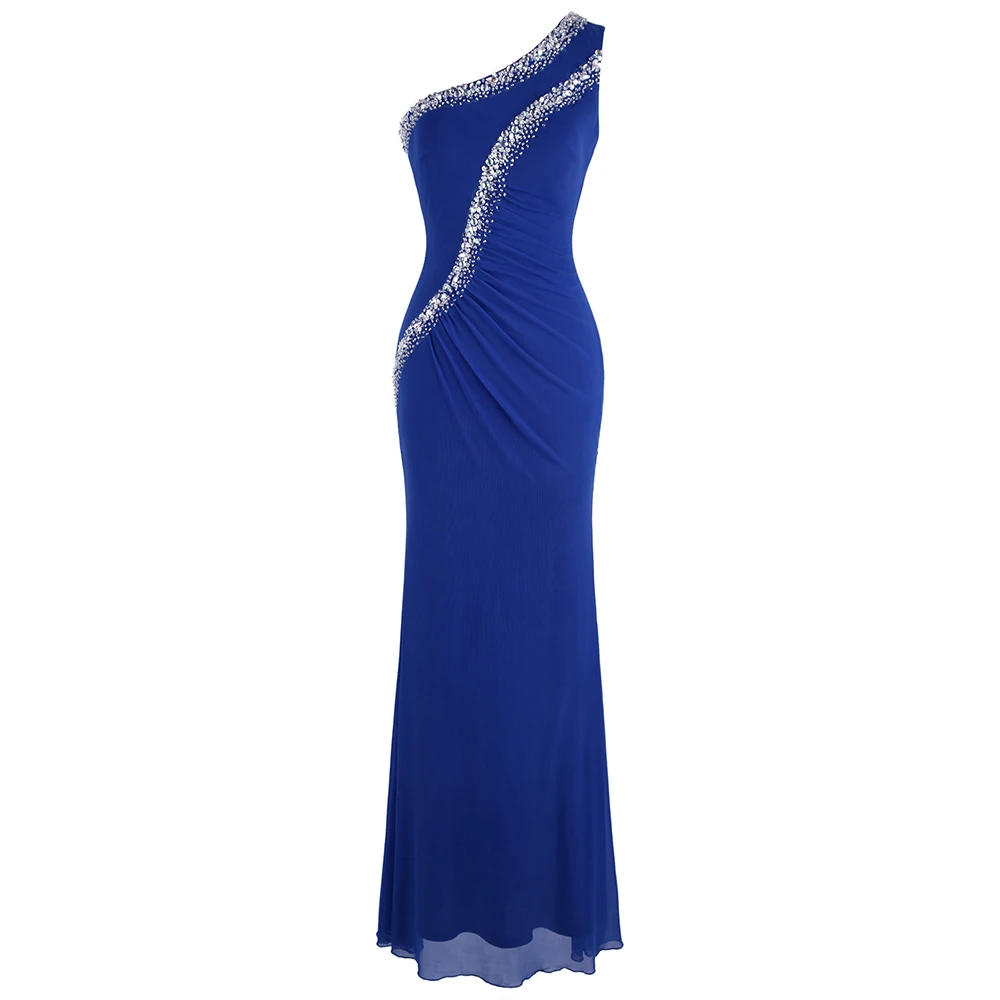 Angel fashions одно плечо Бисероплетение Кристалл Плиссированные Длинные Bodycon Тонкий