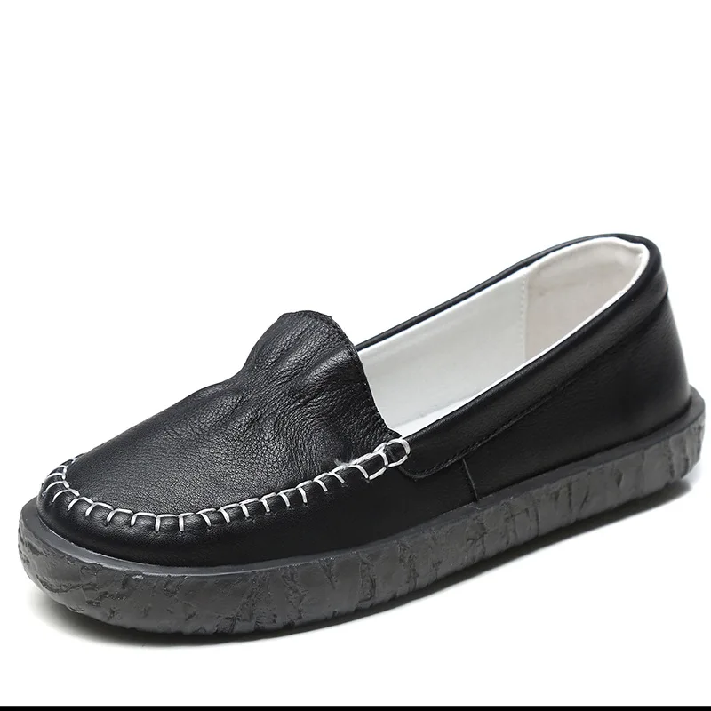 

fujin 2021 Spring Luxury Women Flat Shoes Retro Vintage Genuine Leather Loafers Black Women's Shoes Moccasins With Loafers