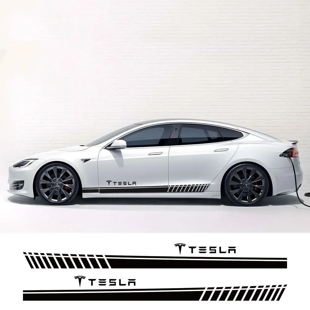 

«Машина», 2 шт. боковой двери юбка длинные полоски наклейки для Tesla модель 3 S X P100D Авто кузова Декор виниловая пленка Обёрточная бумага пвх на...