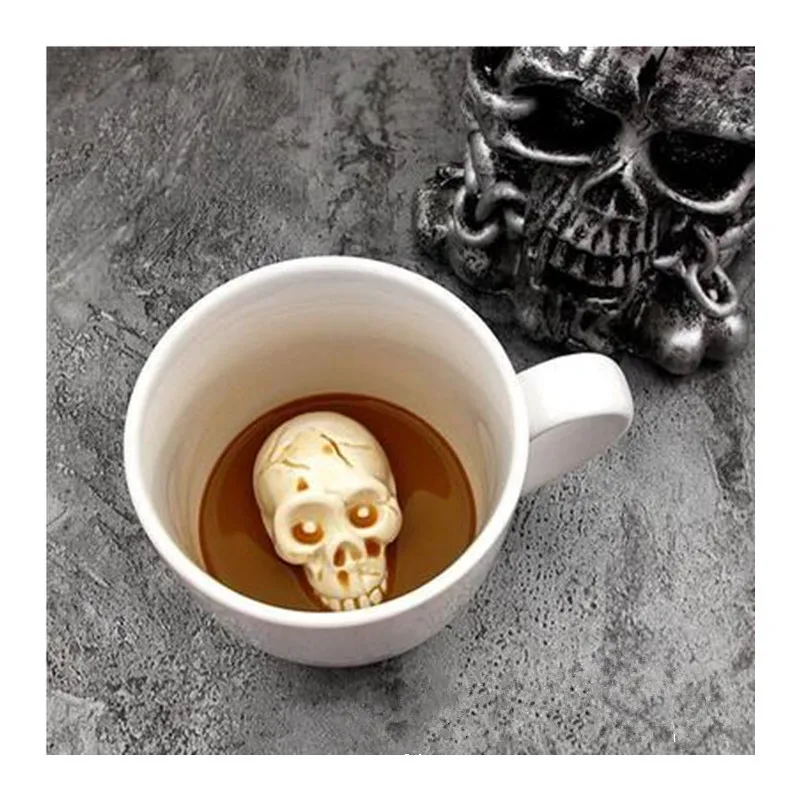 3D кофейная кружка с черепом, новинка, креативная кружка с страшной головой черепа, керамическая чашка для Хэллоуина, праздника, дня рождения, подарок для путешествий, кофейная чашка