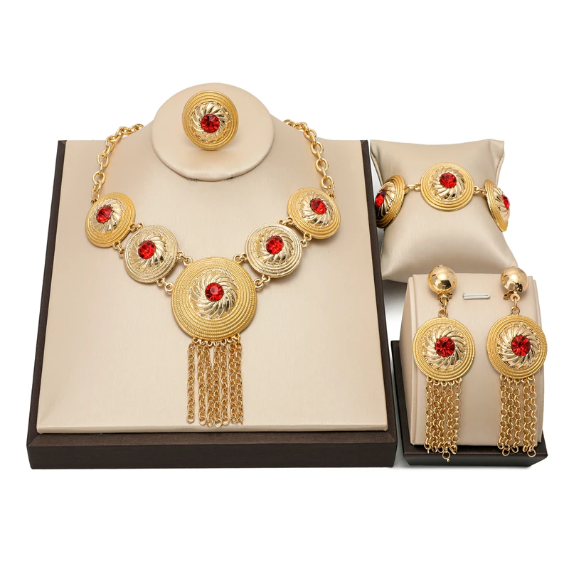 

fashion African bead woman Costume Jewelry Sets 2021 Dubai Gold new designer jewelry Set Wholesale nigerian bridal Jewelry Set