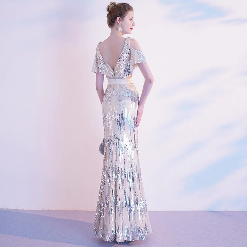 

Super Bling Sequins Lady Evening Party Gown Lady Qipao Sexy Slim Mermaid Formal Party Dress Elegant Full Length Prom Dress