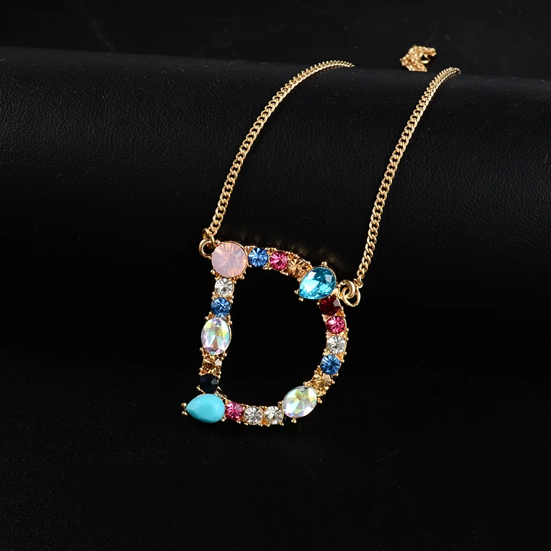 26 букв алфавита ожерелье многоцветный кристалл кулон золотой цвет Шарм для