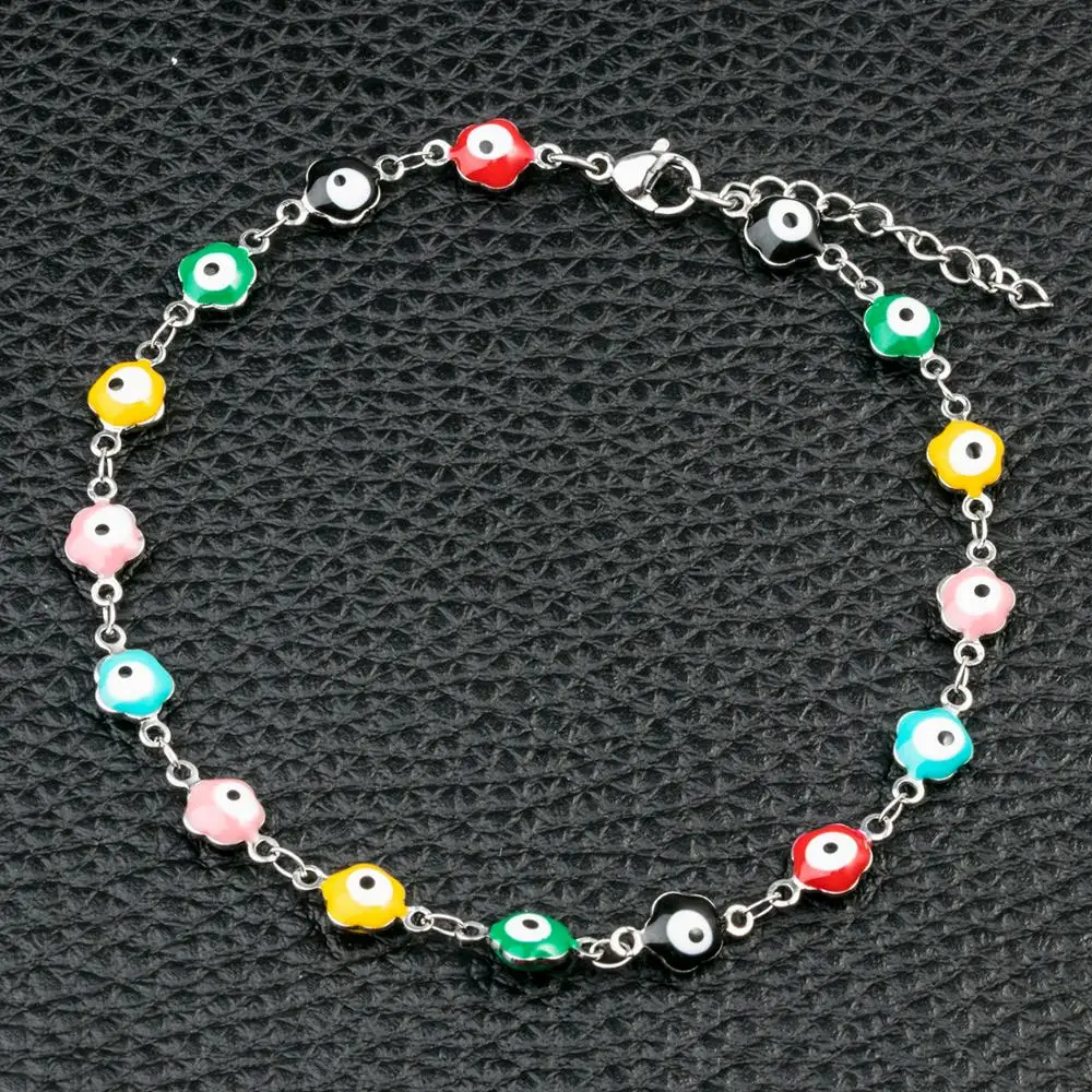 Ширина 5 мм сглаза из нержавеющей стали эмаль цветок браслеты красочные ноги