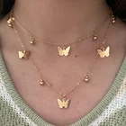 Ожерелье женское Двухслойное с бусинами в виде бабочек