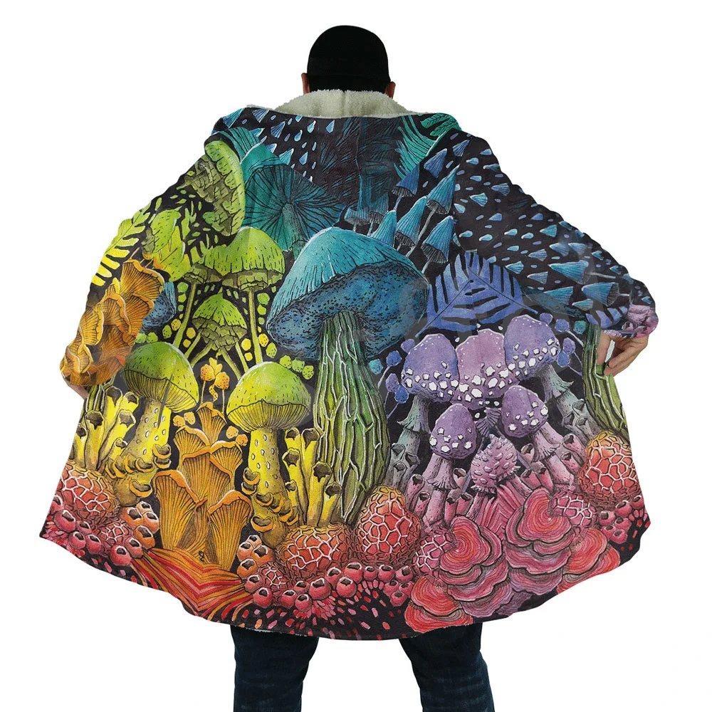 

Tessffel Plants Mushroom Fungus Camo Hippie Colorful 3DPrint Men/Women Windbreaker Winter Casual Hood Cloak Fleece Overcoat A1