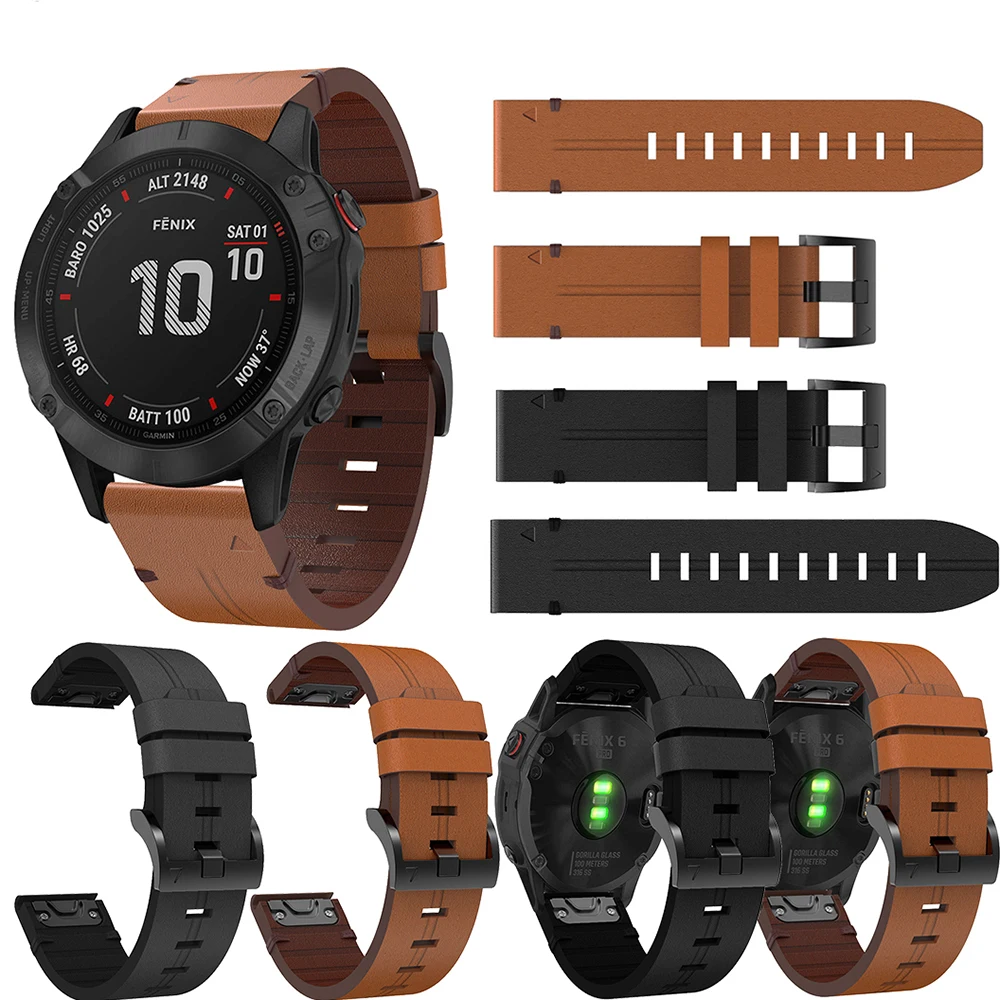 Ремешок кожаный для наручных часов 22 мм Garmin Fenix6/ 5/5Plus/ Forerunner 935 945 | Электроника