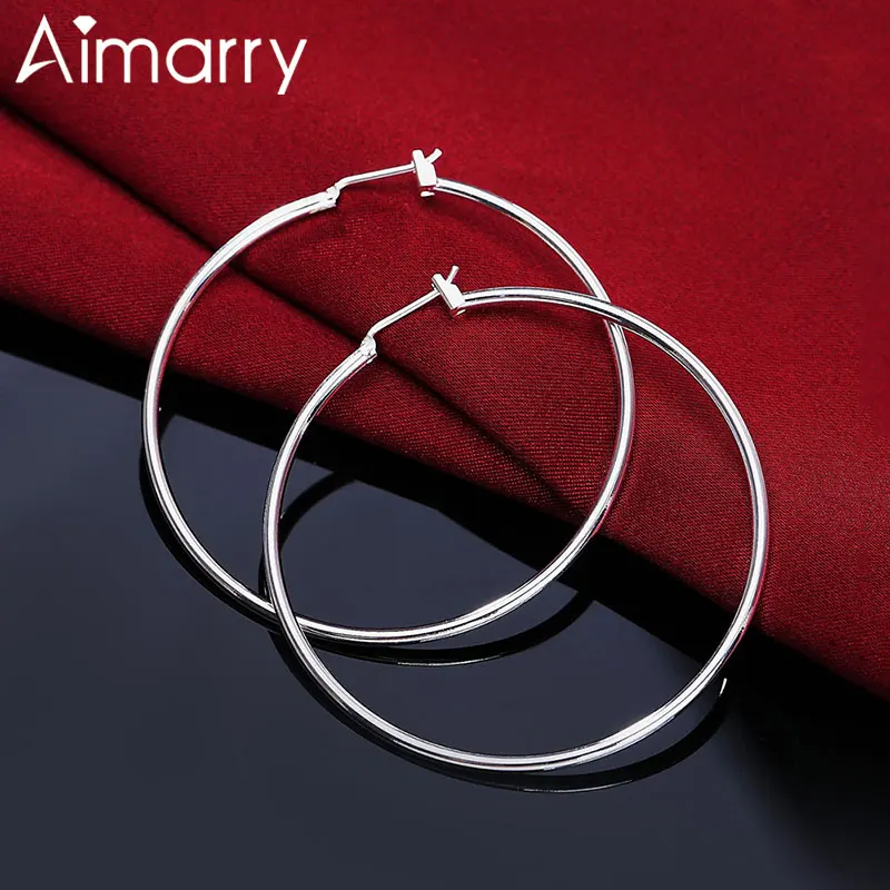 

Aimarry 925 Sterling Silver 50MM Smooth Big Round Hoop Earrings For Women Party Gifts Engagement Wedding Fashion Jewelry