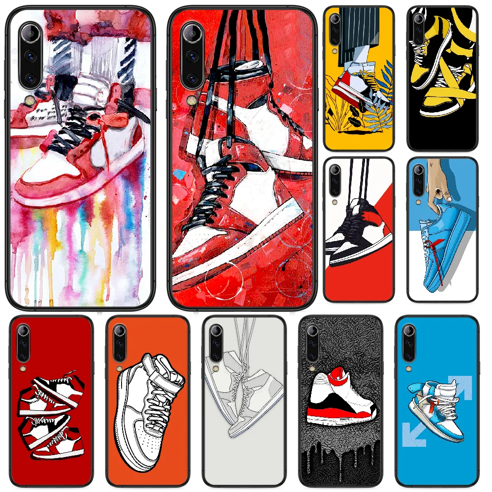 

Luxury Brand Sneakers Phone case For Xiaomi Mi note 10 A3 9 MAX 3 A2 8 9 Lite Pro ultra black Funda Painting Waterproof Silicone