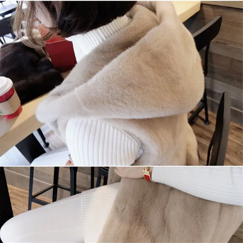 Autumn and winter vest imitation fur one female European and American cardigan thickened medium and long hooded mink coat