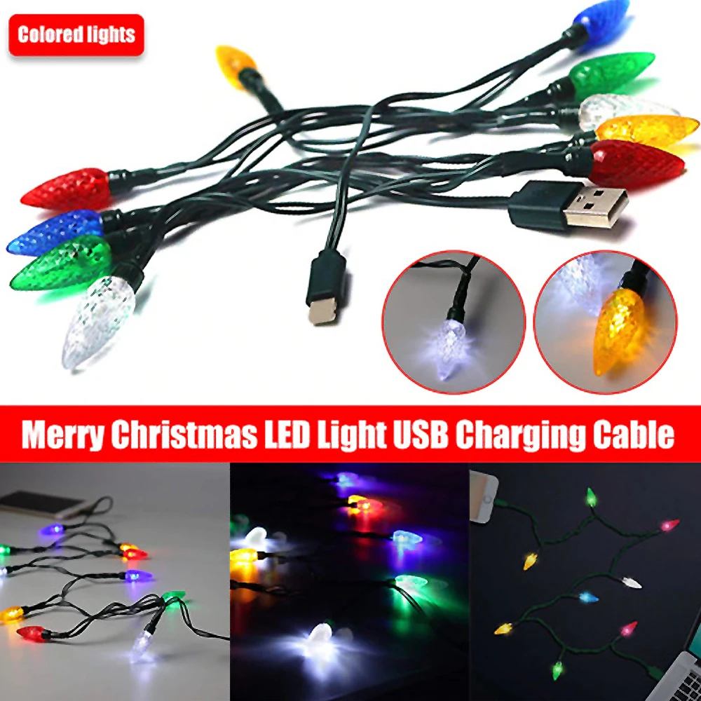 Счастливого Рождества LED Свет USB кабель для зарядки красочный сосновый конус