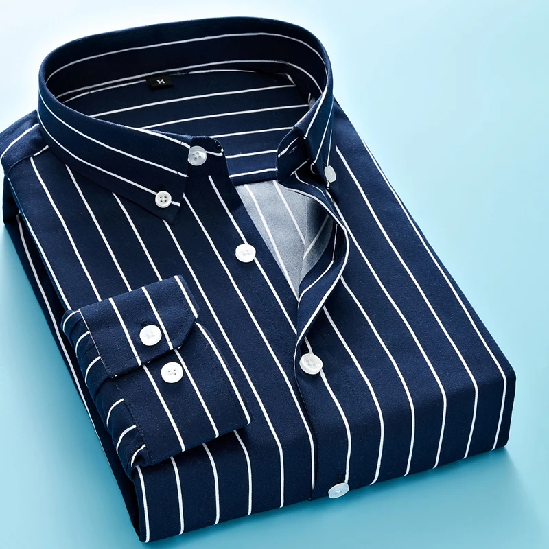 Mens Clothing Shirts High Quality Striped Business Casual Soft Dress Social Long Sleeve Shirts Regular Fit Male Shirt for men