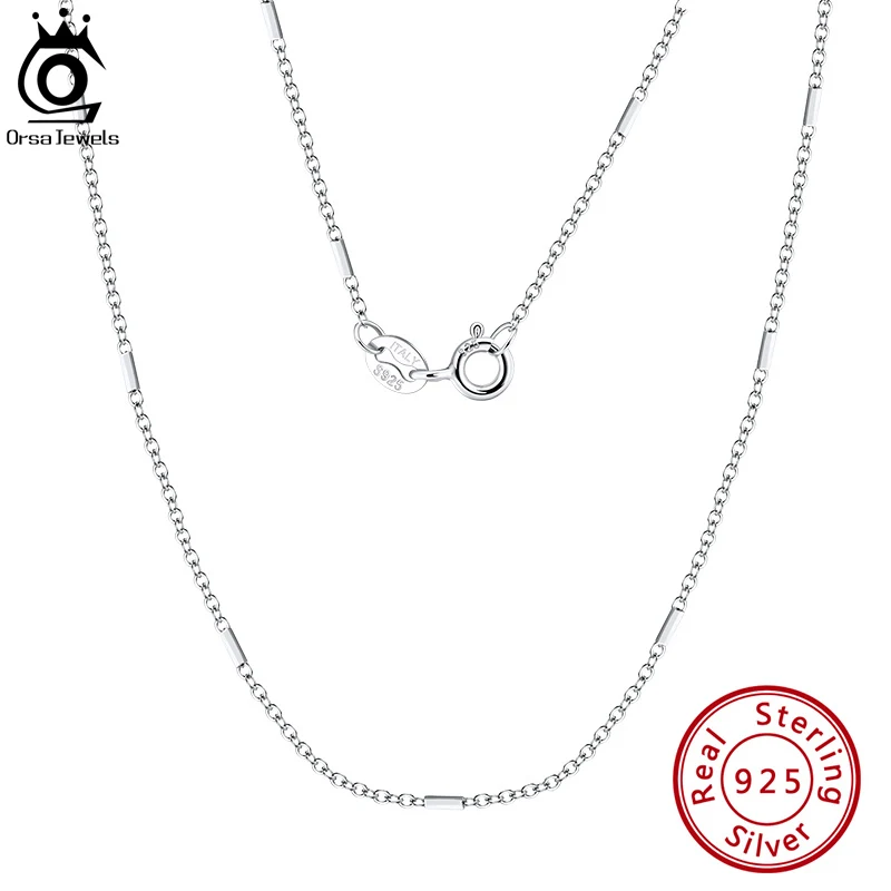 

ORSA JEWEL Italian 925 Sterling Silver 1.0mm Cable Chain Necklace with Horizontal Bar Handmade Simple Basic Chain Jewelry SC56