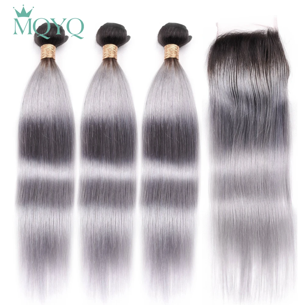 

MQYQ 1b серый цвет с кружевными зажимами 3 пучка Омбре человеческие волосы 100% Реми бразильские прямые волосы