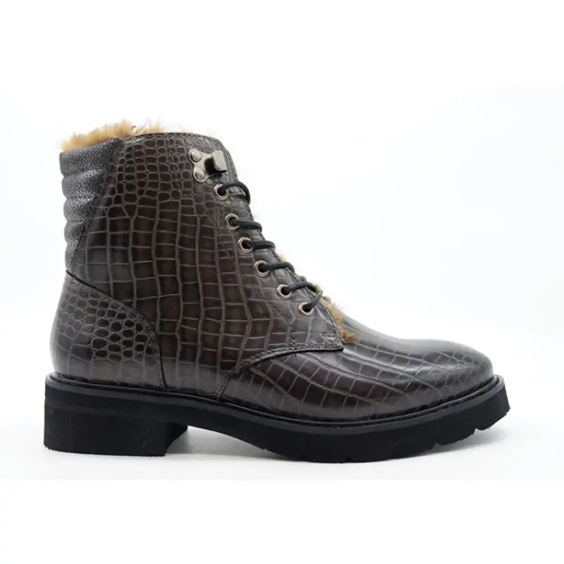 

Gunmetal Fall-winter season women's ankle boots high quality fashion crocodile texture velvet warm handsome ankle boots round