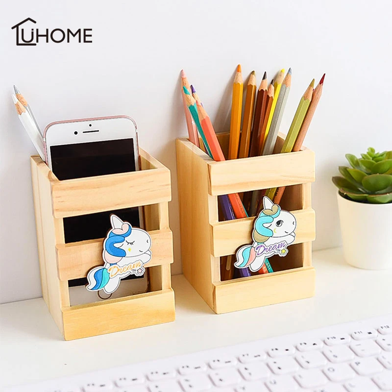 Винтажный деревянный вертикальный мультяшный единорог кисть ручка карандаш