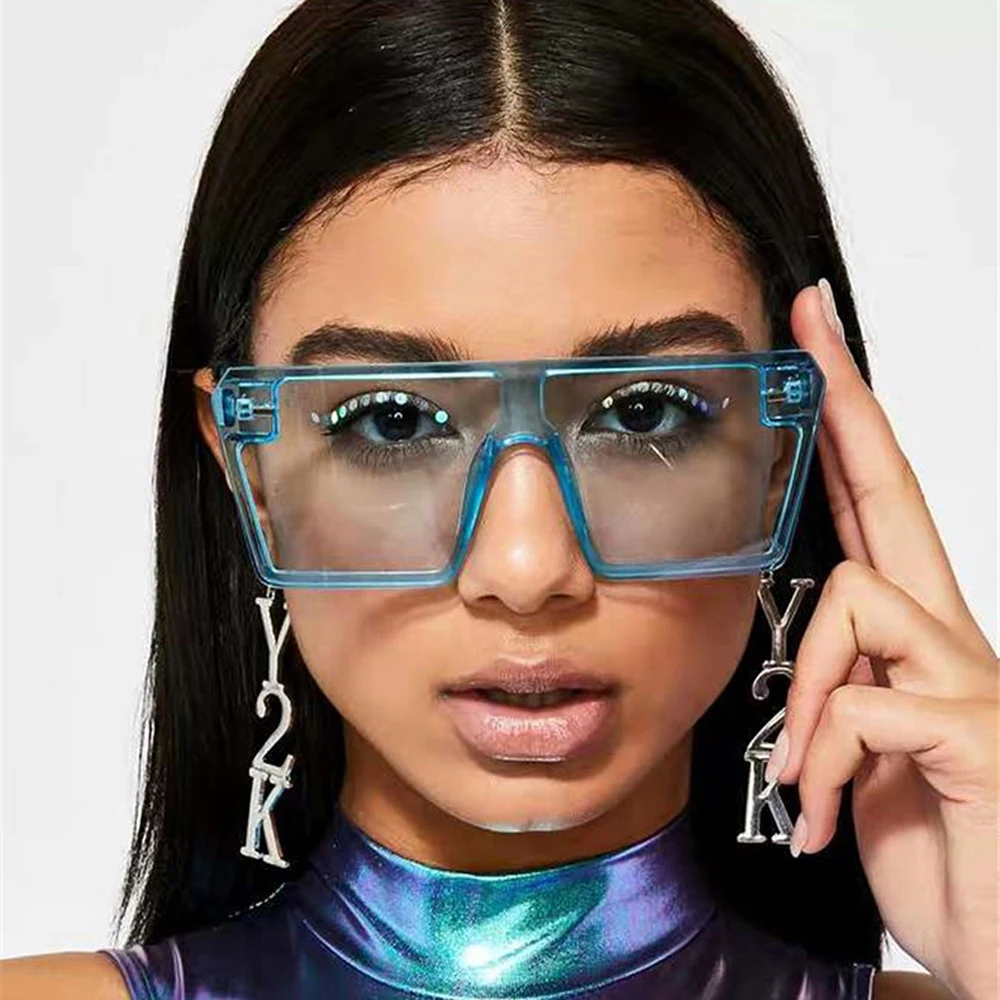 

XaYbZc Oversized Square Sunglasses Women 2022 Luxury Brand Fashion Flat Top Red Black Clear Lens One Piece Men Gafas Shade