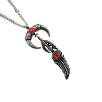 black knight stainless steel devil eye eagle claw feather pendant necklace blue stone animal beast teeth necklace men blkn0763
