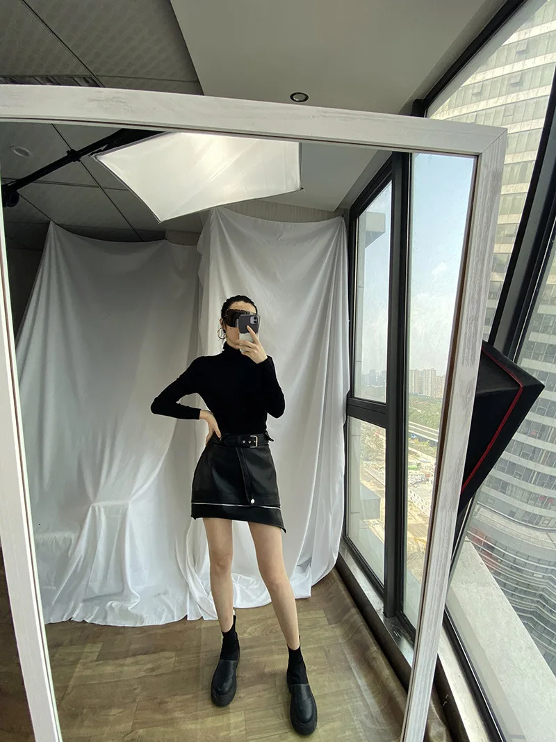 Женская Асимметричная юбка DEAT модная кожаная с ремнем на молнии весна-лето 2020