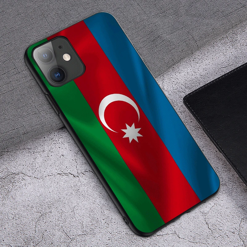 

iPhone 11 12 Pro 7 7Plus 6S 5 8 8Plus X XS Max luxury shockproof silicone black tpu phone case Azerbaijan buta flag
