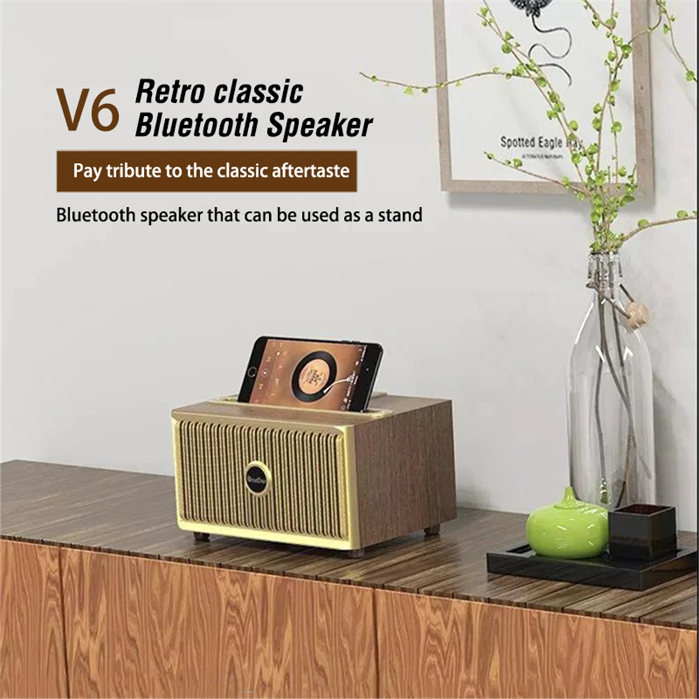 Портативный Bluetooth мини динамик OneDer V6 в стиле ретро водонепроницаемый сабвуфер с fm
