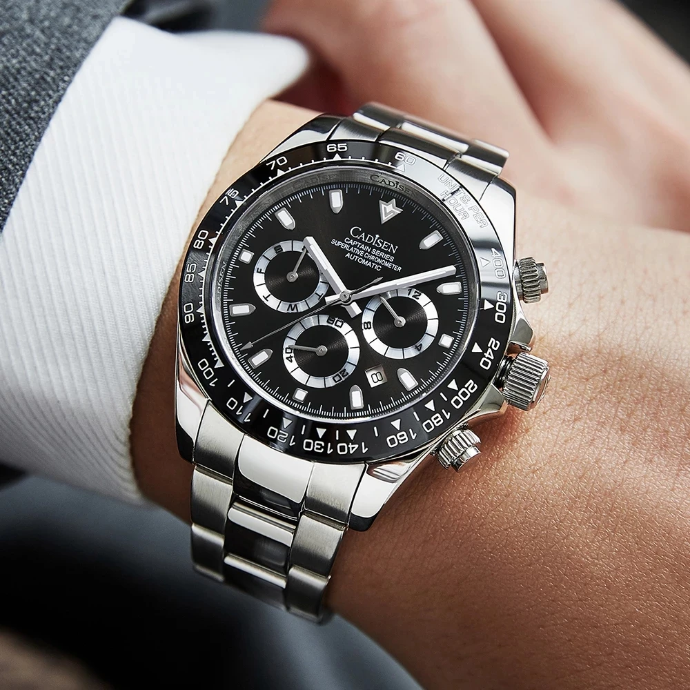 

CADISEN Automatic Machinery Men's Watches Luxury Ceramics Daytona Watch Sport Waterproof Wristwatch Mens Clock 2021 Man watch